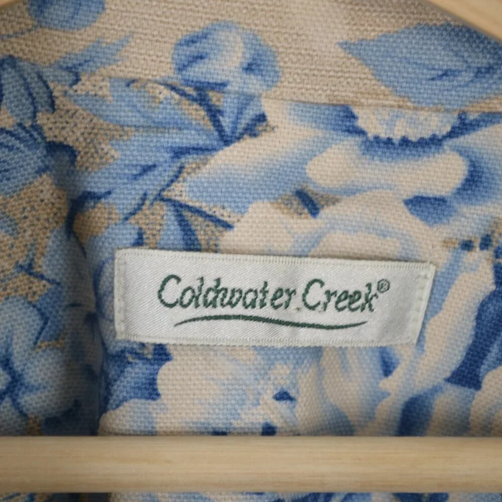 Coldwater Creek Floral Button Down Jacket Womens Blue Tan Denim Blazer Jacket - Picture 7 of 7